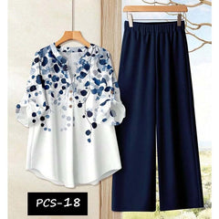 Binara Printed Western Shirt Style 2-Pcs Stiched Co-Ord Set. PCS-18