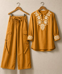 Cotton Embroidered Western Shirt & Cargo Style 2-Pcs Stiched Co-Ord Set. KC-05
