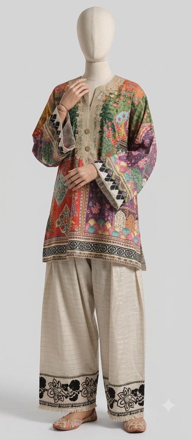 Shabika Premium Lawn Printed 2-Piece Farshi Style suit.