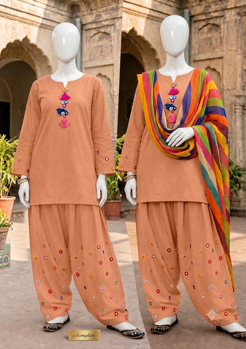 Premium Cotton Viral Women Embroidered Mirror Work 3-Piece suit