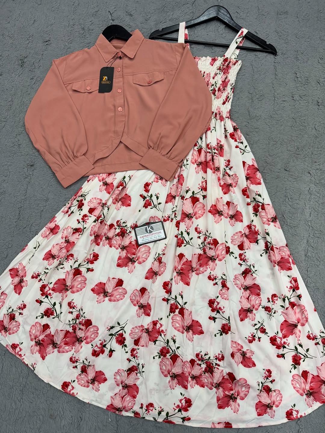 Short Koti & Printed Smoky Maxi Style Western 2-Pcs Stiched Suit. SBM - 01