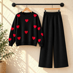 Heart Printed Sweat Style Premium Quality 2-Pcs Winter Tracksuit For Her. WWTS-20 V2