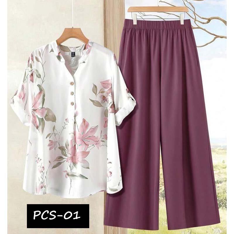 Binara Printed Western Shirt Style 2-Pcs Stiched Co-Ord Set. PCS-01